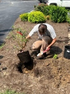 Planting flowers in honor of a Lifesong resident