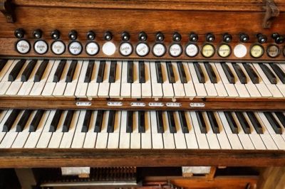 The keyboard of a church organ
